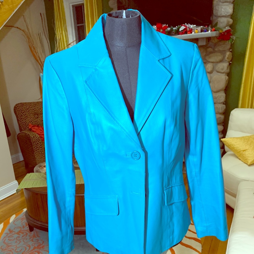 NWOT - Turquoise tailored fit LEATHER blazer